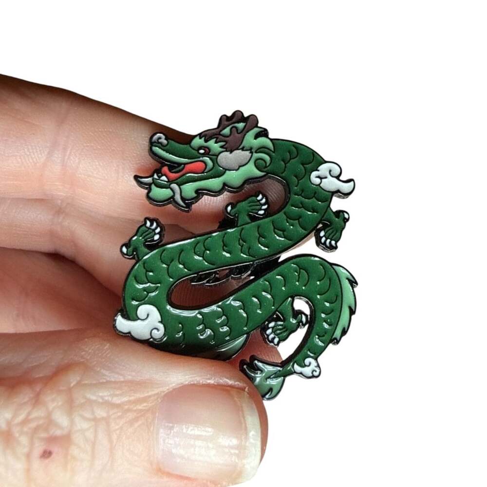 Chinese Style Green Dragon Enamel Lapel Pin Brooch